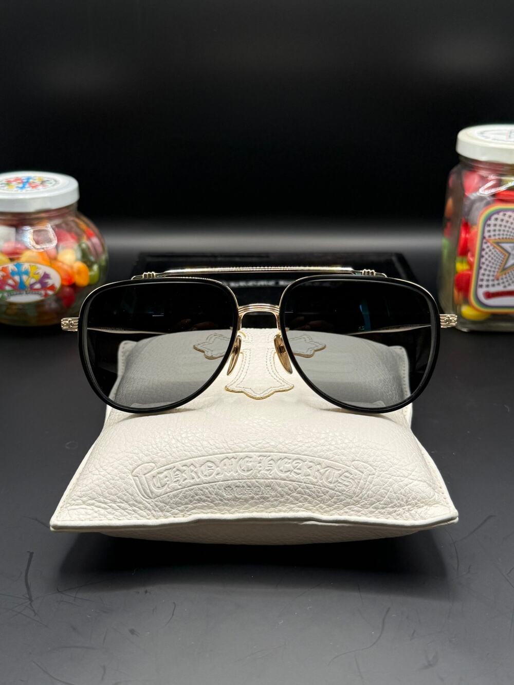 Chrome Hearts Whisker Biscuit Sunglasses Gold Plated GP Black 58□17 Rare